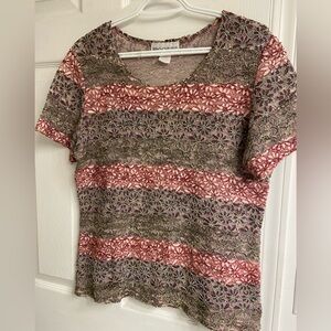 Vintage Brochure Floral Short Sleeve Top Made in Canada 🇨🇦 Size Large